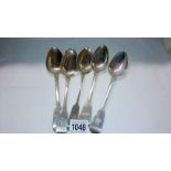 5 HM silver dessert spoons