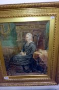Oil painting portrait of a seated elderly lady signed by James Charles Playfair (1845-1880)