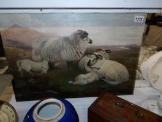 An oil painting of sheep signed on reverse in pencil 'Morris'