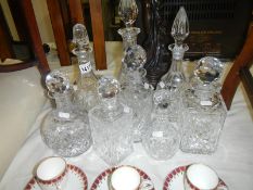 Collection of 8 crystal glass decanters
