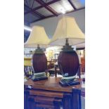 Pair of large wood effect table lamps