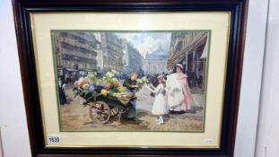 Original print 'Flower seller' L'opera Paris Louis De Semyner image 38cm x 26cm