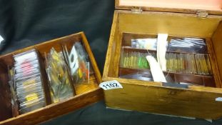 Oak box containing 2 trays of many English coins