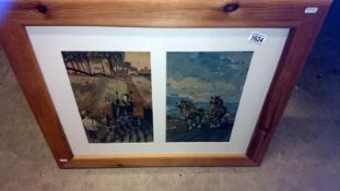 2 farming prints after Mac Tatchell set in twin mount and pine frame