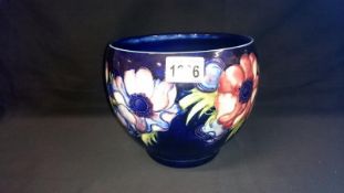 Moorcroft floral bowl with blue background