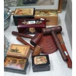 A quantity of money boxes and trinket boxes, 3 gavels with 1 stand etc.