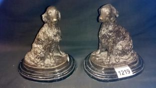 Pair of bronze setter dogs signed Barye