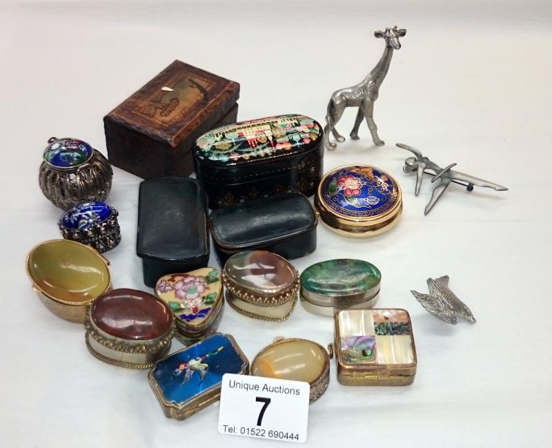 A collection of pill/snuff boxes etc.