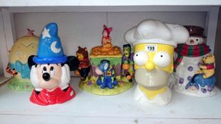 4 Disney cookie jars and a Simpsons cookie jar