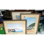 3 original framed & glazed continental scenes signed M.