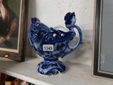 A continental art nouveau blue and white 2 handled jardiniere
