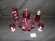 6 pieces of Cranberry glass
