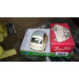 Boxed French tinplate model of an Isetta Velam bubble car