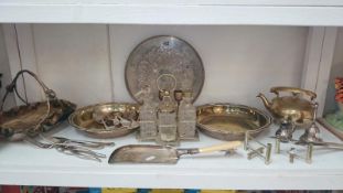 Quantity of silver plate inc. condiment set, trays, cutlery etc.