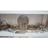 Quantity of silver plate inc. condiment set, trays, cutlery etc.