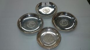 4 white metal pin dishes
