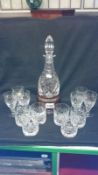 Georgian design crystal glass decanter on Cuban mahogany and silver base with 2 sets of 6 glasses