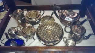 A quantity of old silver plate teapots etc.