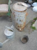 A large tin urn & watering can etc.