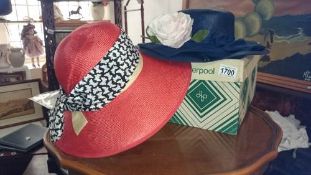 2 ladies hats & a hat box