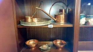 2 shelves of copper ware