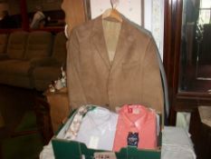 A Christian Dior suit, Daks suit, velour jacket & a quantity of new unopened shirts