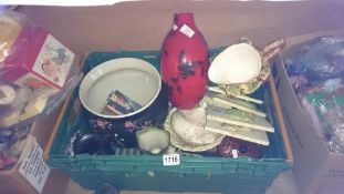 A box of old jardiniere's & jugs etc.