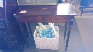 A mahogany inlaid 2 drawer side table