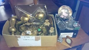 A box of good brass ware & a box of silver plate