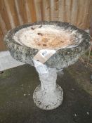 A concrete birdbath