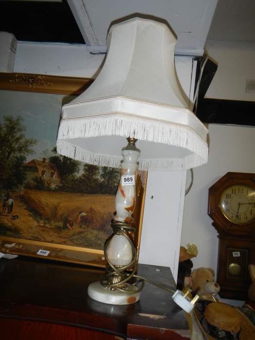 An alabaster table lamp
