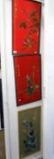 A pair of framed and glazed Chinese Silk Panels and 1 other