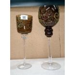 2 large art glass goblets