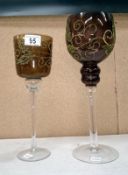 2 large art glass goblets