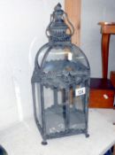 Verdigree metal and glass garden lantern