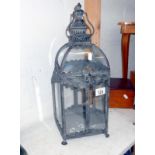 Verdigree metal and glass garden lantern