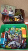 2 boxes of old diecast inc. Dinky, Corgi, Matchbox, Hot Wheels etc.