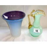 Art deco vaseline glass vase and an Edwardian crinkle jug