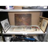 A collection of 19th century engravings including Lincolnshire & 2 framed etchings