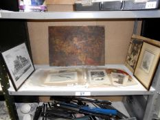 A collection of 19th century engravings including Lincolnshire & 2 framed etchings