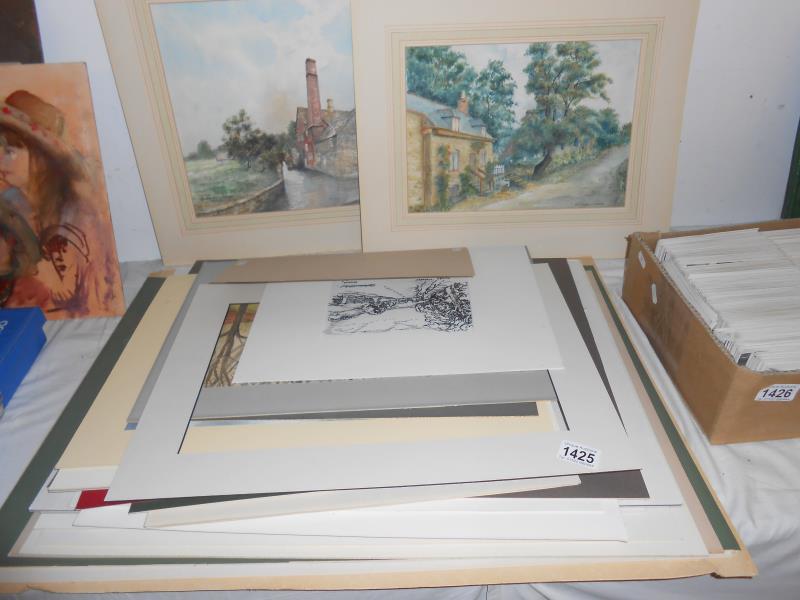A collection of pictures including watercolours, drawings, prints, pastels,