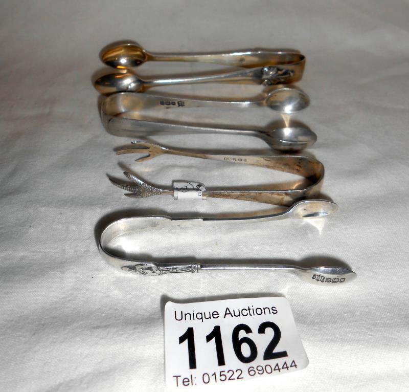 4 pairs of silver sugar tongs approx.