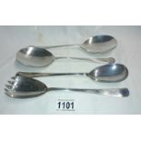 2 pairs of silver serving spoons, Hallmarkes Brimingham 1907 & 1919.