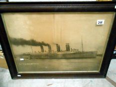 A framed and glazed photograph of Cunard Liner and Blue Ribbon holder Mauritania