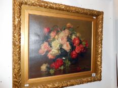 A gilt framed oil on canvas still life Roses bearing signature R G Green 1901 54cm x 45cm