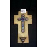 An enamelled cross & Holy water font on onyx & brass mount