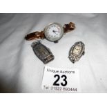 Mother of pearl/silver and 2 other watches (no straps) a/f