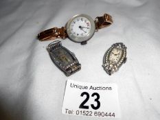 Mother of pearl/silver and 2 other watches (no straps) a/f