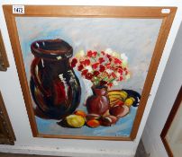 A circa 1960s oil on paper on board still life signed A Copieux (named Albert Copieux on reverse)