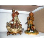 2 Capodimonte fisherman figures 1 fishing rod a/f